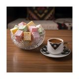 Asseds Store 6 Kişilik Lüks Porselen Türk Kahvesi Fincan Takımı, Modern Siyah Beyaz Ekose Desenli, Detaylı ve Köşeli Kulplu, 12 Parça Çeyizlik Sunum Seti - 001-Renkli