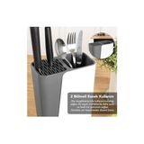 Asseds Store Ayarlanabilir Sürgülü Kaşıklık Bıçaklık Organizer,2-3 Bölmeli Tezgah Üstü Stand (Gri) - Kestane Akaju - Option-1