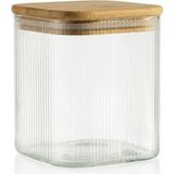 Asseds Store Bambu Kapaklı 200 ml Kare Cam Kavanoz – Çizgili Şeffaf Tasarım, Sızdırmaz Silikon Contalı Saklama Kabı - 0 Siyah - Option-1