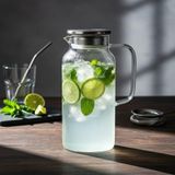 Asseds Store Borosilikat Cam Sürahi - Silikon Contalı Süzgeçli Metal Kapaklı | Konik, Fitilli ve Düz Model Seçenekleri | Dayanıklı Şeffaf Karaf (1800 ml - 2000 Ml) (Düz - 2000ML) - 1BW-Beyaz - --