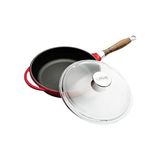 Asseds Store Metal Cam Kapaklı Ahşap Kulplu Yuvarlak Kızartma Tavası, 24 Cm, Kırımızı - Option-1 - --