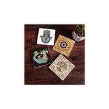 Asseds Store Nazar, Şahmeran, Hayat Ağacı, Fatma Ana Eli Taş Bardak Altlığı Seti - 4 Parça - Dekoratif, Rustik Mutfak Aksesuarı, 10X10 Cm, Kaydırmaz Tabanlı, Şık ve Dayanıklı SC505 - Kestane Akaju - Option-1