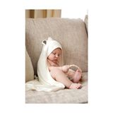 Asseds Store Pamuk Bambu Havlu Kundak - Ayıcık Kulak Desenli Banyo Havlusu - 75X75 cm - Option-1 - 001-Beyaz