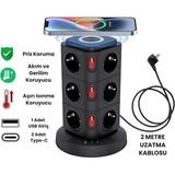 Asseds Store Tower Tipi Akım Korumalı Priz – 12 Prizli ve 4 USB Girişli, Bireysel Anahtarlı, Kısa Devre Koruma, Masa Üstü Dikey Tasarım – Ev ve Ofis Için Düzenli Çözüm - 1 Adet - Ahşap