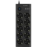 Asseds Store Type-C Port Girişli Akım Korumalı 10'lu Priz, 3 Usb, 1 Type-C Giriş, Dayanıklı, Grup Priz, Çoklu Uzatma Kablo (Siyah) - 1 Adet - Ahşap