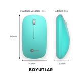 Asseds Store WS214 Kablosuz 1200DPI 3 Tuşlu Sağ ve Sol Elle Kullanıma Uygun 10M Kullanım Mesafesi Yüksek Hızlı Kaydırma Uzun Pil Ömrü Ios Uyumlu Kompakt Optik Izleme Mouse Turkuaz - Option-1 - 001-Renkli