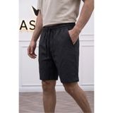 assef Erkek Regular fit Rahat Kesim Beli Lastikli ve Kordonlu Siyah Keten şort hafif ve rahat
