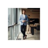 Assente Erkek Lacivert - Mavi Keten Görünümlü Ekose Slim Fit Mono Yaka Spor Blazer Ceket Lacivert 50