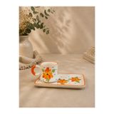 ASSERAMİK Turuncu çiçek desenli el yapımı, sunumluk kahve fincan takımı
