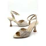Assortie Gold Simli Ve Taşlı Bilekten Bantlı Kadın Topuklu Abiye Sandalet 9CM