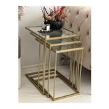 AssuCasa Brad 3'lü Metal Zigon C Sehpa Gold-Şeffaf