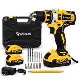 ASSUR 12V XR Çift Akülü Şarjlı Matkap Vidalama Seti, Metal Çift Şanzıman, 10 mm Çelik Mandren, 25+1 Kademe Tork Ayarı, 2 Vites, 1500mAh Li-Ion Akü, 17 Parça Aksesuar Seti,