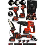 Assur 21V 2.0Ah Kömürsüz Darbeli 5'Li Set Şarjlı Hilti + Taşlama + Somun Sıkma + Akülü Vidalama + Budama Testeri