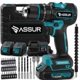 ASSUR 21V Darbeli Akülü Matkap, Çift Akülü, Kömürsüz (Brushless) Motor, 13 mm Çelik Mandren, 2 Vites, Profesyonel Vidalama ve Delme Seti, Taşıma Çantalı ASR013