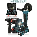 Assur 3'lü Set Torklu Vidalama Somun Sıkma 2-26 mm ve Şarjlı Taşlama 125 mm Şarjlı Matkap