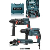 Assur Profesyonel Elektrikli 3'Lü Set Matkap,Taşlama,Kırıcı/Delici Hilti