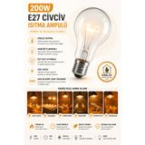 Astakos 200W E27 Civciv Isıtma Ampulü 220-240V A60 Akkor Flamanlı Klasik Cam Isıtıcı Ampul Kümes Kuluçka Uyumlu