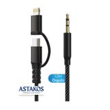 Astakos Type C 1.2 M 2-in-1 Usb-c & Lightning 3.5 Mm Aux Stereo Ses Kablosu Yüksek Kaliteli Çevirici Adaptör
