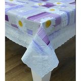 Astarlı Dantel güpür kenarlı kaymaz astarlı silinebilir lavanta papatya çiçek gül desen dikdörtgen pvc muşamba masa örtüsü 122x153 cm (Lila)