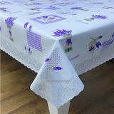Astarlı Dantel güpür kenarlı kaymaz astarlı silinebilir lavanta papatya çiçek gül desen dikdörtgen pvc muşamba masa örtüsü 122x153 cm (Mor)
