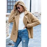 Astarlı Düğmeli Peluş Mont - Taş - 2XL - 3XL