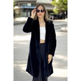 Astarlı Şal Yaka Yumuşacık Peluş Kaban - Siyah - 36