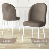 Aste Serisi 2 Adet Mutfak Sandalyesi Metal Beyaz Iskeletli 1. Sınıf Babyface Kumaş - Cappuccino - Baby Face