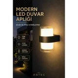 Astec Dairesel 12W Led Duvar Aplik 3200K Gün Işığı Siyah İç Dış Mekan Balkon Bahçe 220 Volt Elektrikli Gün Işığı