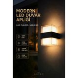 Astec Elektrikli Elit 12W Kare Led Duvar Aplik Suya Toza Dayanıklı 3200K Gün Işığı İç Dış Mekan Balkon Bahçe Gün Işığı