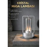 Astec Gümüş Kristal Masa Lambası Şarjlı Led – 3 Renk Modlu, Dokunmatik, Type-C, Dimlenebilir Gece Lambası