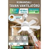 ASTEC Kumandalı Tavan Vantilatörü E27 Duylu Led Işıklı Sessiz Tavan Fanı 3 Kademeli Ayarlanabilir Hız