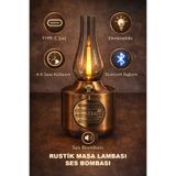ASTEC Rustik Bluetooth Bağlantılı Dahili Ses Bombalı Gece/Masa Lambası LED Şarjlı Dimlenebilir TYPE-C