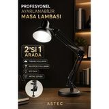 Astec Siyah Akrobat Mimar Masa Lambası 2’Si 1 Arada Tabanlı Kelepçeli Ayarlanabilir Metal E27 Duylu Siyah