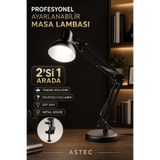 ASTEC Siyah Akrobat Mimar Masa Lambası 2’si 1 Arada Tabanlı Kelepçeli Ayarlanabilir Metal E27 Duylu