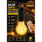 Astec Taşınabilir Solar Şarjlı Led Ampul Uzaktan Kumandalı Type-C Outdoor Kamp Bahçe Lambası Askılı Karabinalı Sarı