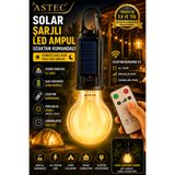 ASTEC Taşınabilir Solar Şarjlı LED Ampul Uzaktan Kumandalı Type-C Outdoor Kamp Bahçe Lambası Askılı Karabinalı