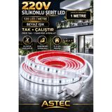 ASTEC Yapışkanlı 1 Metre Beyaz 220V Silikonlu Şerit LED Yüksek Güç Tak Çalıştır İç Dış Mekân Su Geçirmez