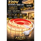 ASTEC Yapışkanlı 1 Metre Gün Işığı 220V Silikonlu Şerit LED Yüksek Güç Tak Çalıştır İç Dış Mekân Su Geçirmez