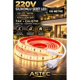 Astec Yapışkanlı 100 Metre Gün Işığı 220V Silikonlu Şerit Led Yüksek Güç Tak Çalıştır İç Dış Mekân Su Geçirmez Sarı