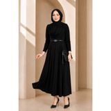 ASTEMİA Kadın Drapeli Yaka Kemerli Sandy Tesettür Elbise SB0044