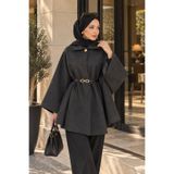 ASTEMİA Kadın Kemerli Kaşe Tesettür Panço SB0054