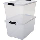 Astera Kapaklı Şeffaf Plastik Saklama Kutusu, 2'li Set, 45 Litre