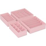 Astera Saklama Kutuları, Çekmece Organizatörü, Organizeri, Katlanabilir, Kumaş Kutu 4'lü Set Pembe