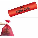 Astera Tıbbi Atık Poşeti Battal Boy 75X90 cm 400 gr 10 Lu Rulo x 10 PAKET=100 Adet (Kırmızı-Siyah Baskılı)