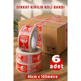 ASTOR AMBALAJ 6 Adet Dikkat Kırılır Bandı Kırılır Etiketli Bant 45mm X 100m Koli Bant Hotmelt Koli Bandı