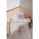 Astral Baby %100 Pamuk Saten Isme Özel Isimli Bebek Yatak Nevresim Takımı (100X150 CM) Kalpli Tavşan