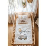 Astral Baby %100 Pamuk Saten Isme Özel Isimli Park Yatak Nevresim Takımı (70X120 CM) Araba ve Balonlar