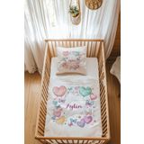 Astral Baby %100 Pamuk Saten Isme Özel Isimli Park Yatak Nevresim Takımı (70X120 CM) Kalpli Balonlar