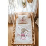 Astral Baby %100 Pamuk Saten Isme Özel Isimli Park Yatak Nevresim Takımı (70X120 CM) Kalpli Tavşan