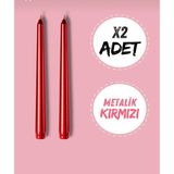 Astraled Şamdan Mumu, Yılbaşı, Kına, Parti, Doğum Günü, Bekarlığa Veda - "metalik Kırmızı", 2 Adet